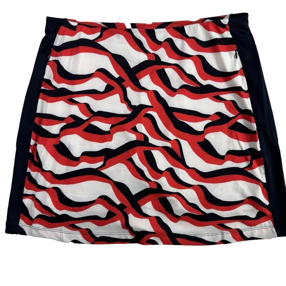 TAIL Performance Golf Skort Womens L Red White Navy‎ Angela Wave Print Pull-On